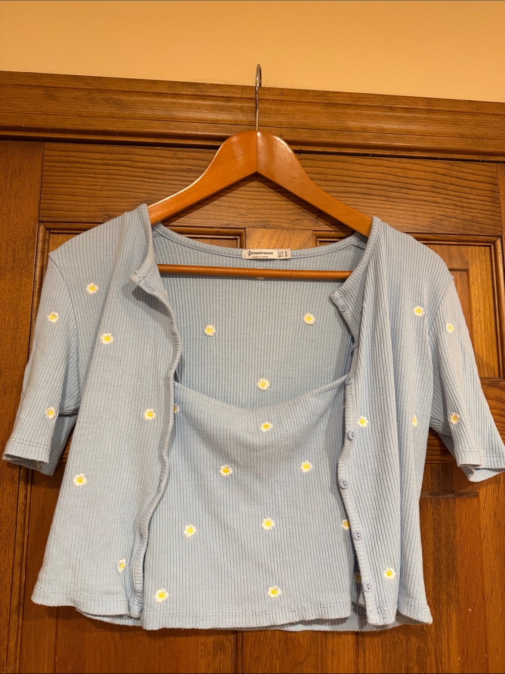 Light Blue Daisy Ribbed Tank & Cardigan Set